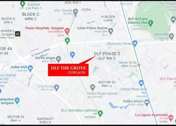 DLF The Grove at DLF Phase 5, Gurgaon, Location Map plan