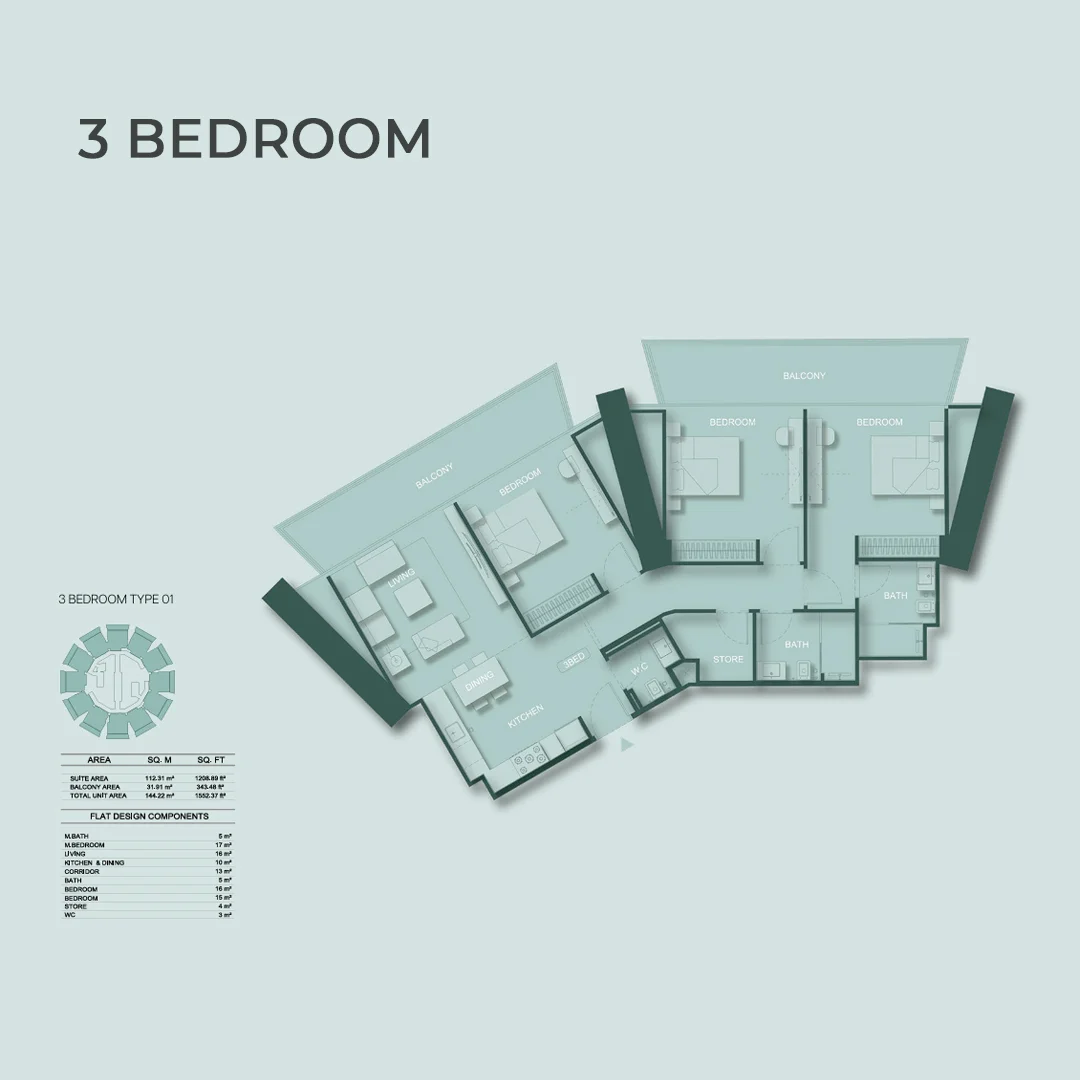 3 Bedroom Floor Plan Binghatti Circle Dubai