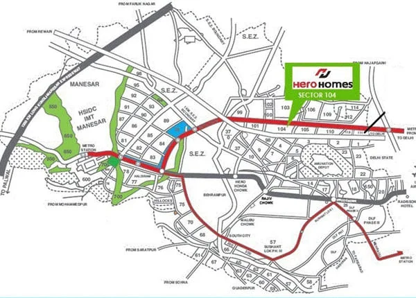 Hero Homes The Palatial Sector 104
 Location Map