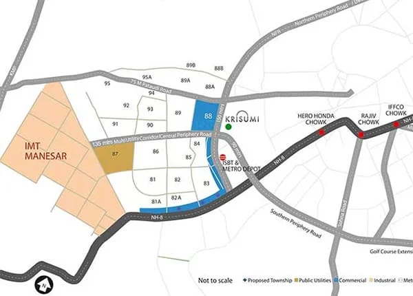 Krisumi Waterfall Suites at Sector 36a,
 Location Map plan