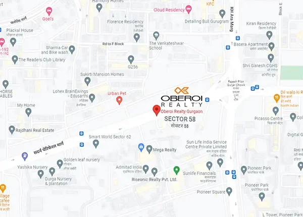 Oberoi Realty new project in Sector 58 Gurgaon location map