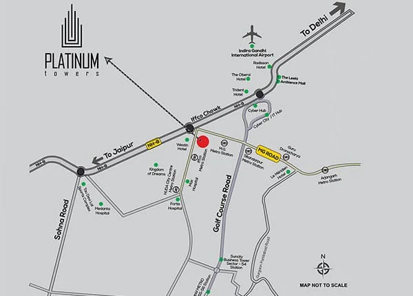 Suncity Platinum Towers at MG Road, Gurgaon,
 Location Map plan